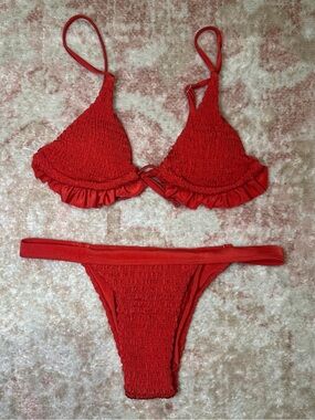 Shein Ruffle Bikini Sz S - Red